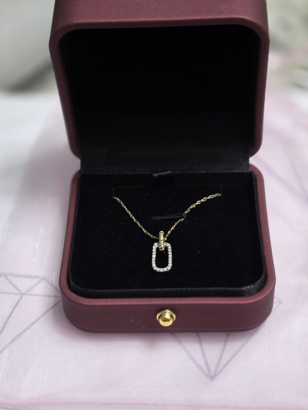 Zales 10K Gold Necklace w/Pavé Diamond Paperclip Doorknocker Pendant
